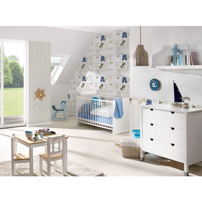 A.S. Création Little Stars Knuffels en Kleertjes Behang - Blauw Creme