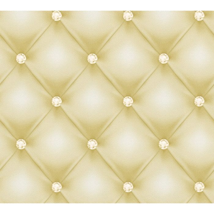 Gecapitonneerd behang met edelstenen - Groen Metallic Wit - AS Creation