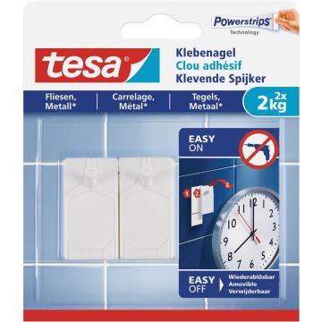 tesa® Klevende Spijkers Tegels & Metaal Wit – 2 stuks, 4 kg Multicolor